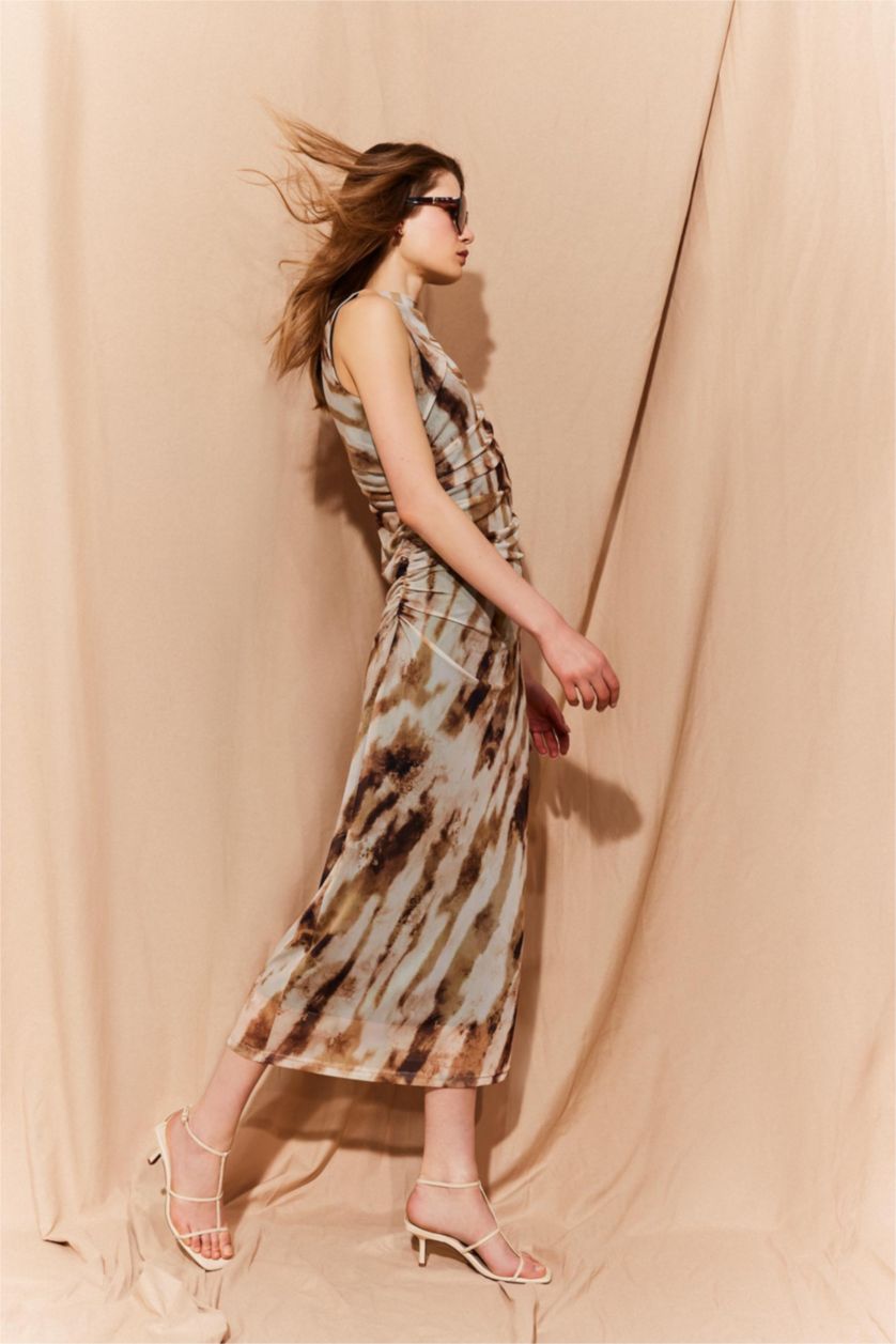 Әйелдерге Қоңыр тығыз көйлек батик жеңсіз Қысқа жеңді трикотаж көйлек