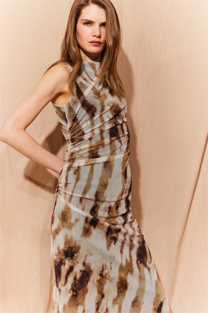 Әйелдерге Қоңыр тығыз көйлек батик жеңсіз Қысқа жеңді трикотаж көйлек