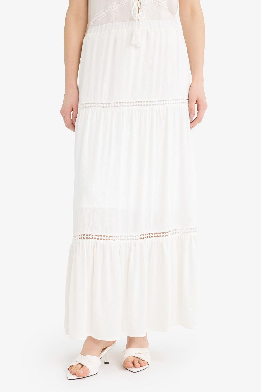 FEMME Blanc Jupe longue évasée taille normale en viscose avec doublure