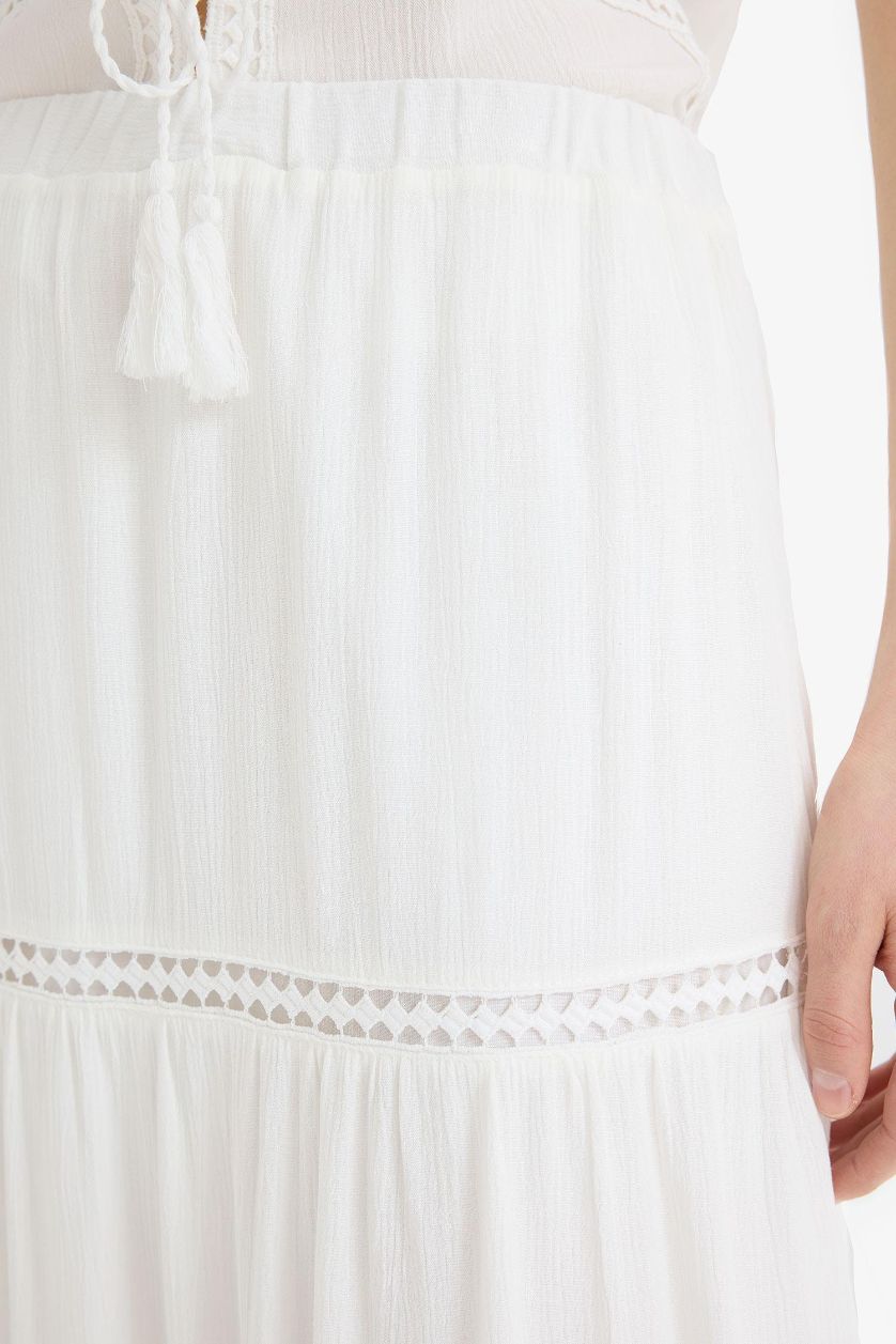 FEMME Blanc Jupe longue évasée taille normale en viscose avec doublure