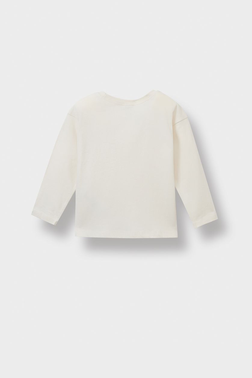 Baby Girl Ecru Baby Girl Regular Fit Crew Neck Long Sleeve T-Shirt