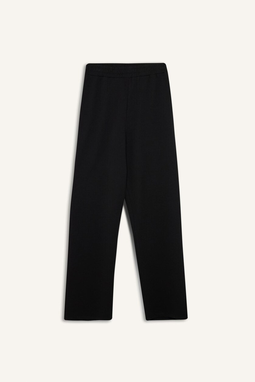 WOMAN Black Straight Fit Thin Sweatshirt Fabric Trousers