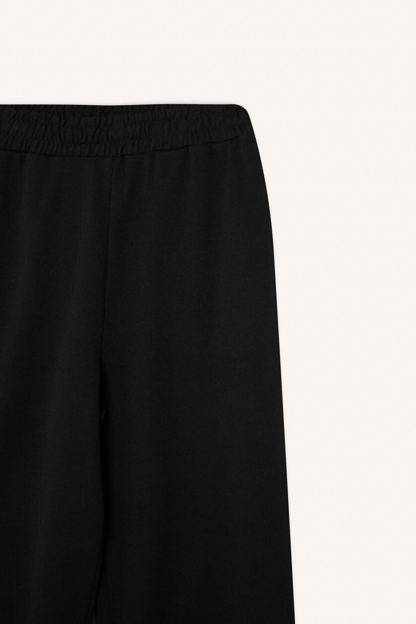 WOMAN Black Straight Fit Thin Sweatshirt Fabric Trousers