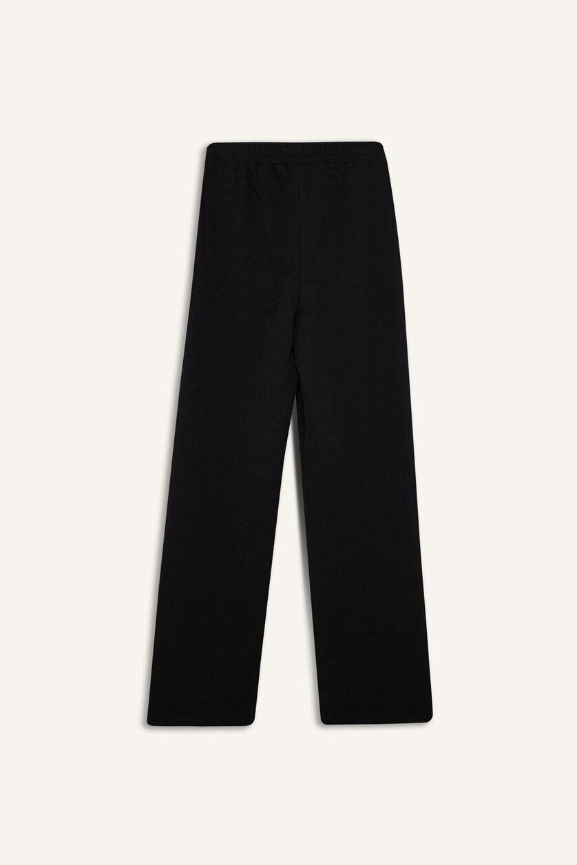 WOMAN Black Straight Fit Thin Sweatshirt Fabric Trousers