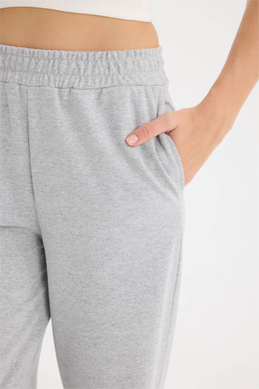WOMAN Grey Melange Straight Fit Thin Sweatshirt Fabric Trousers