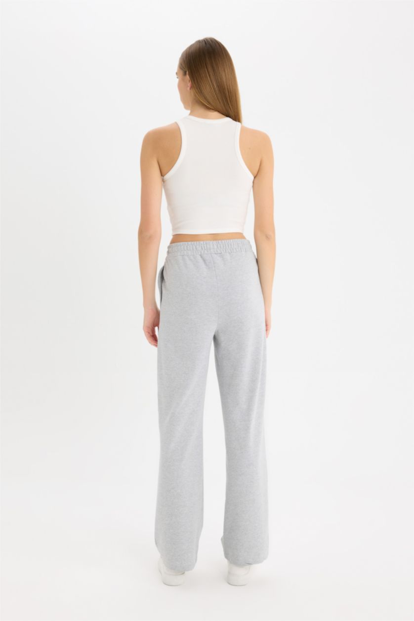 WOMAN Grey Melange Straight Fit Thin Sweatshirt Fabric Trousers