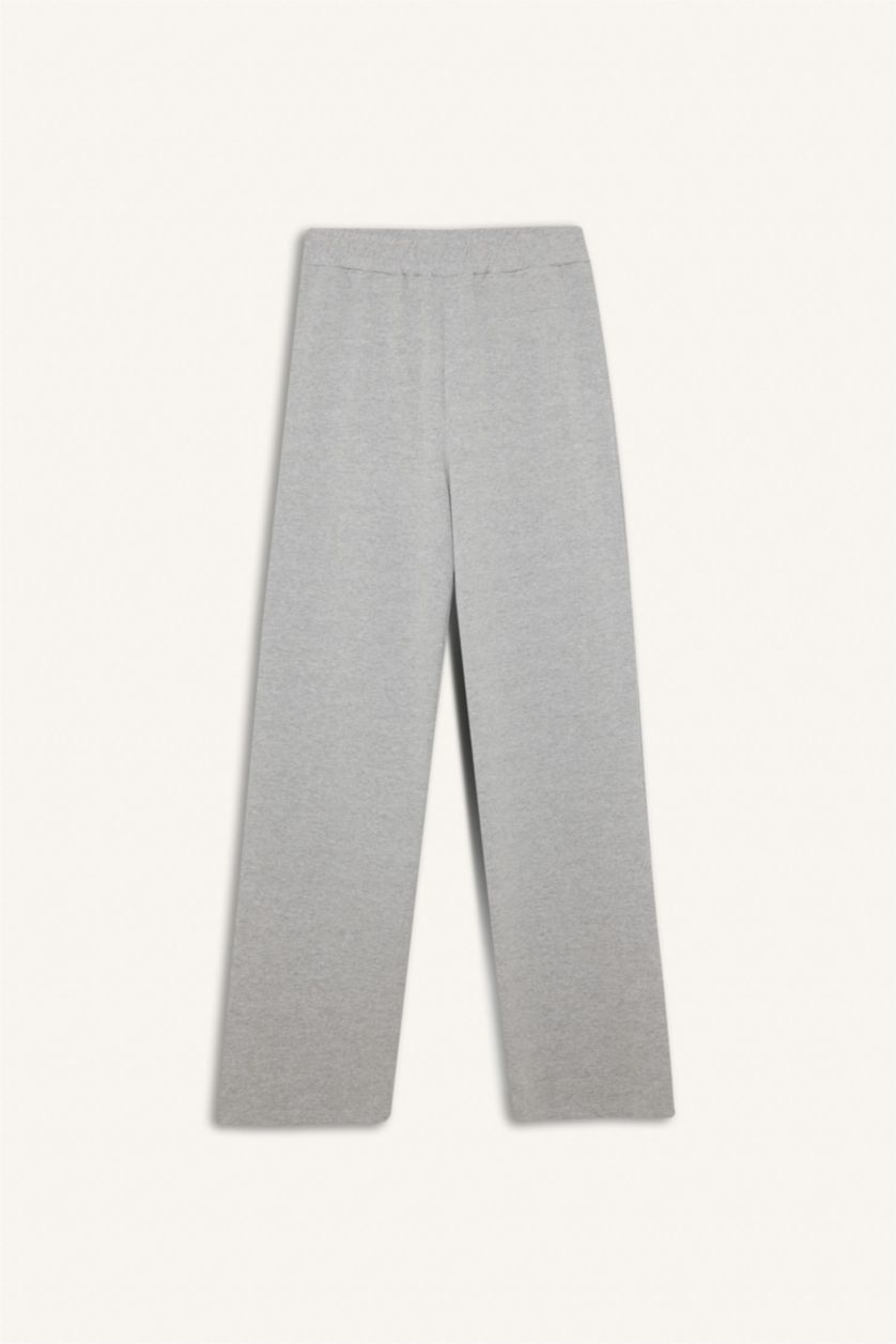 WOMAN Grey Melange Straight Fit Thin Sweatshirt Fabric Trousers