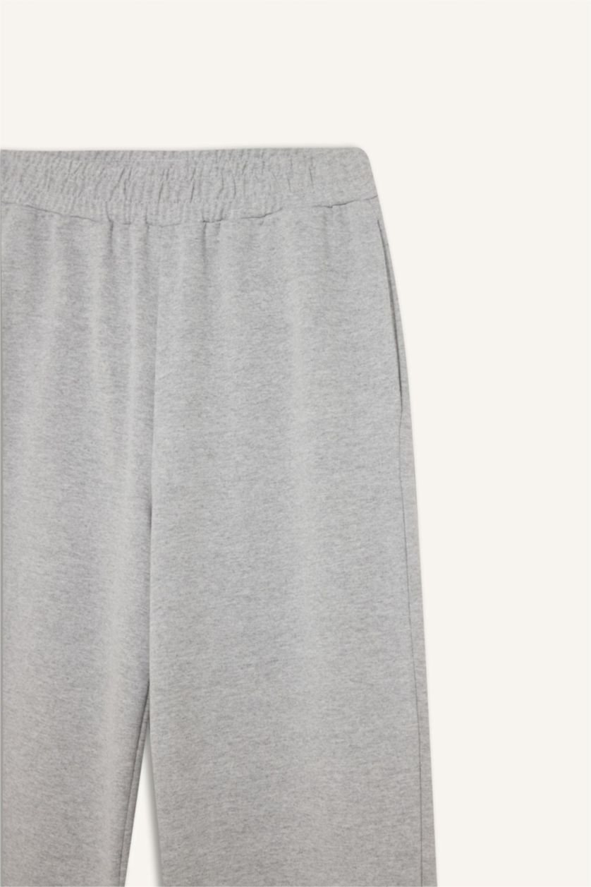 WOMAN Grey Melange Straight Fit Thin Sweatshirt Fabric Trousers
