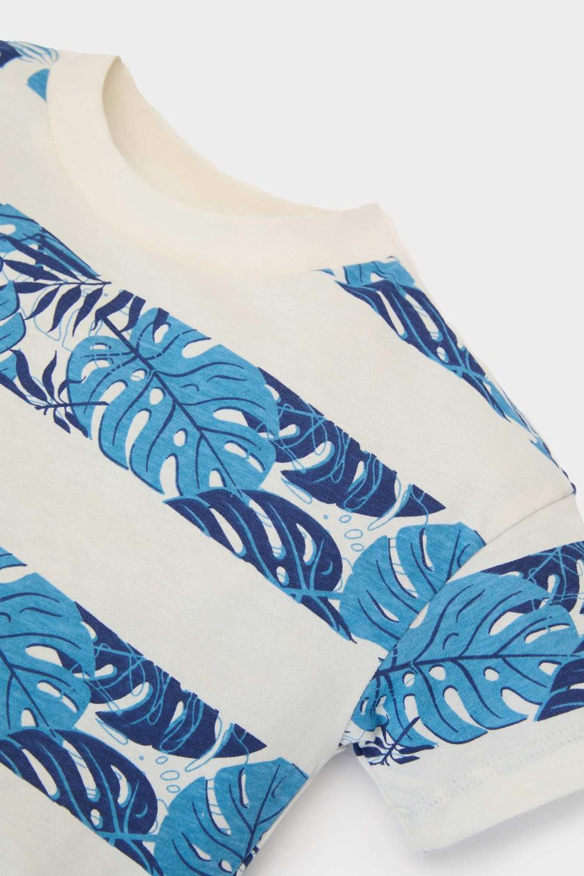 BÉBÉ GARÇON Écru T-shirt à manches courtes et col rond à motifs pour bébé garçon