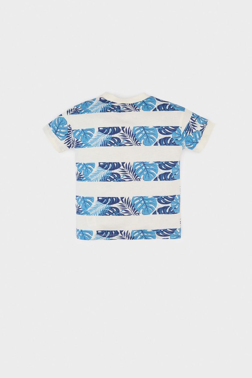 BÉBÉ GARÇON Écru T-shirt à manches courtes et col rond à motifs pour bébé garçon