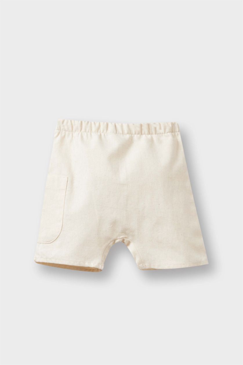 Erkek Bebek Açık Yeşil 2'li Takım Kısa Kollu Müslin Tişört Beli Lastikli Şort Erkek Bebek