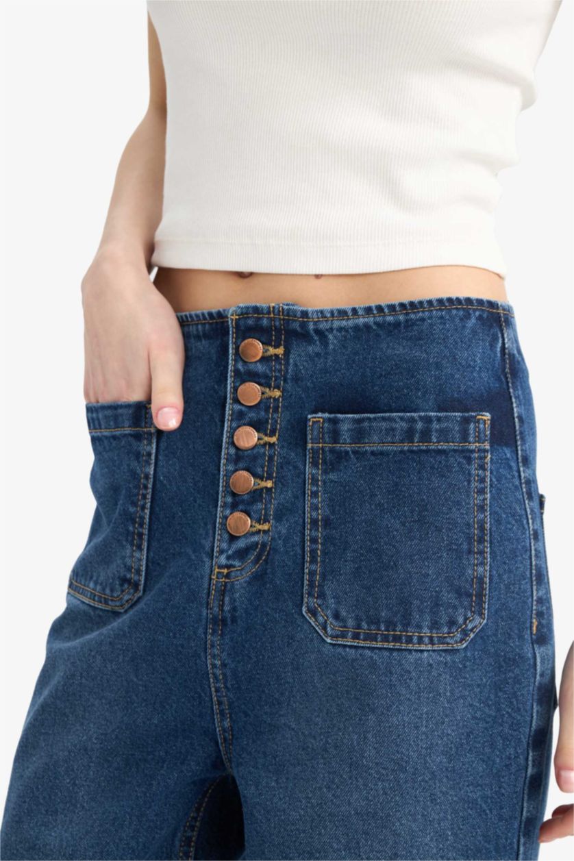 Женщины Темно-голубой Длинные джинсы 90's Wide Leg с высокой талией и эффектом "варенки"