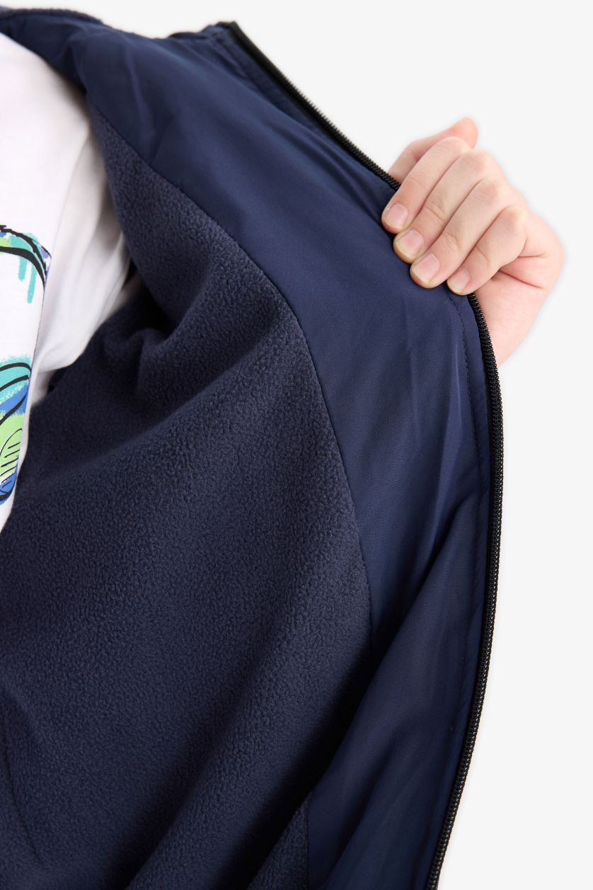 Erkek Çocuk - Genç Erkek Lacivert Su Geçirmez Kapüşonlu Polar Astarlı Fermuarlı Şişme Mont Erkek Çocuk