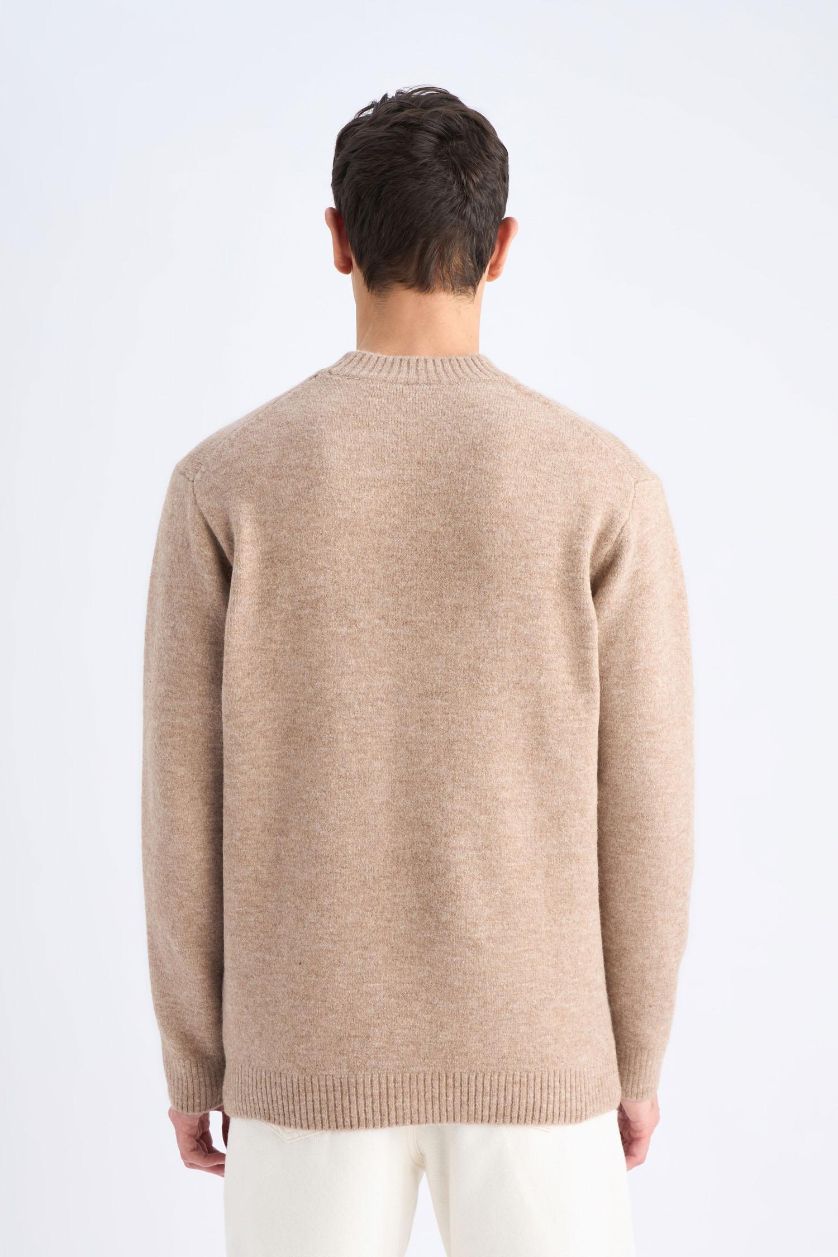 Man Light Beige Melange Relax Fit Crew Neck Knitwear Pullover