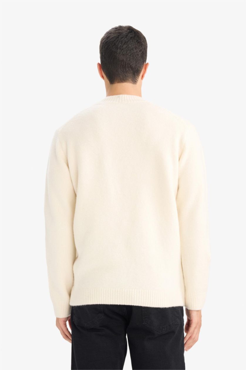 Erkek Ekru Yumuşak Tuşe Triko Kazak