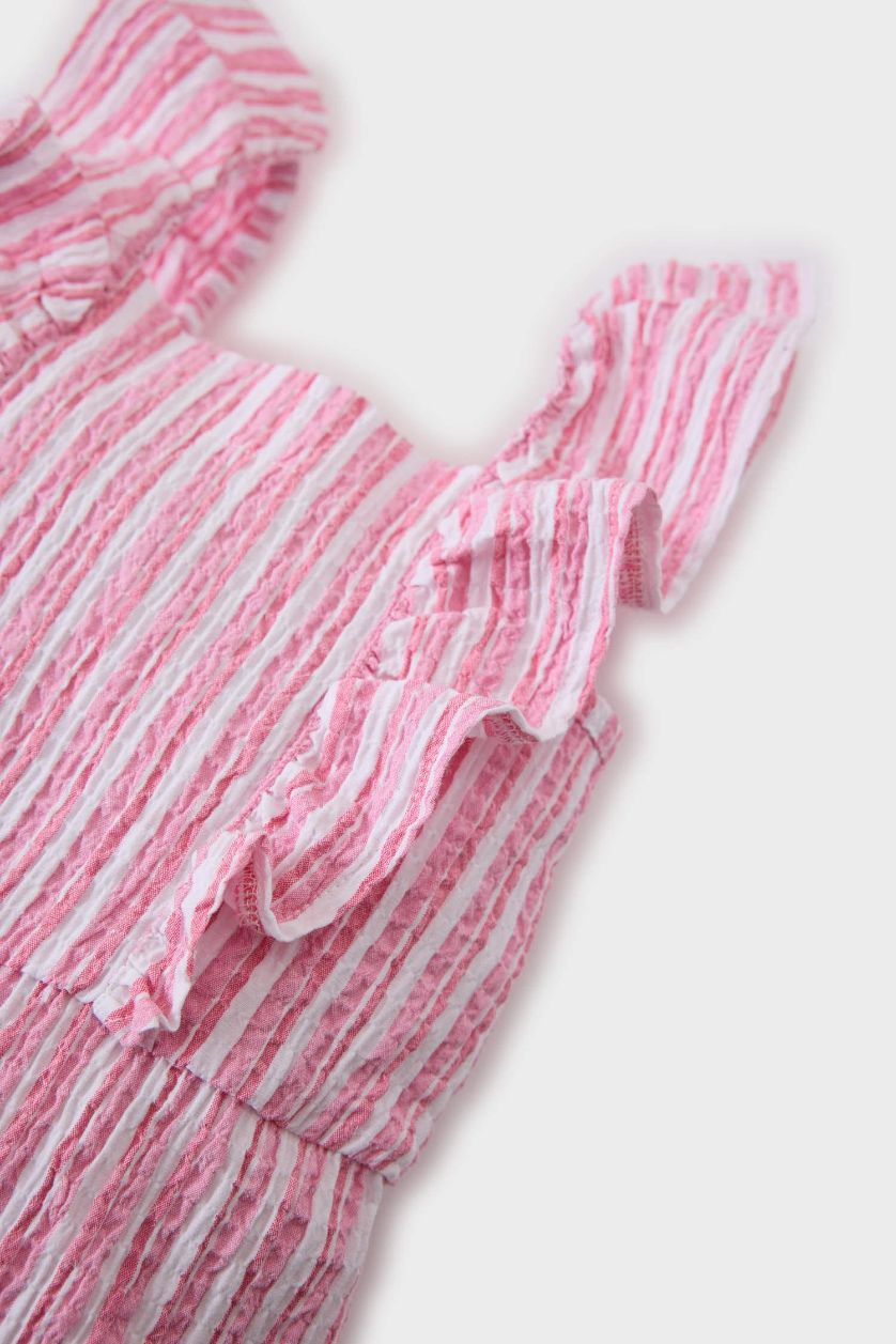 طفلة صغيرة زهري جمبسوت بناتي مخطط بوبلين