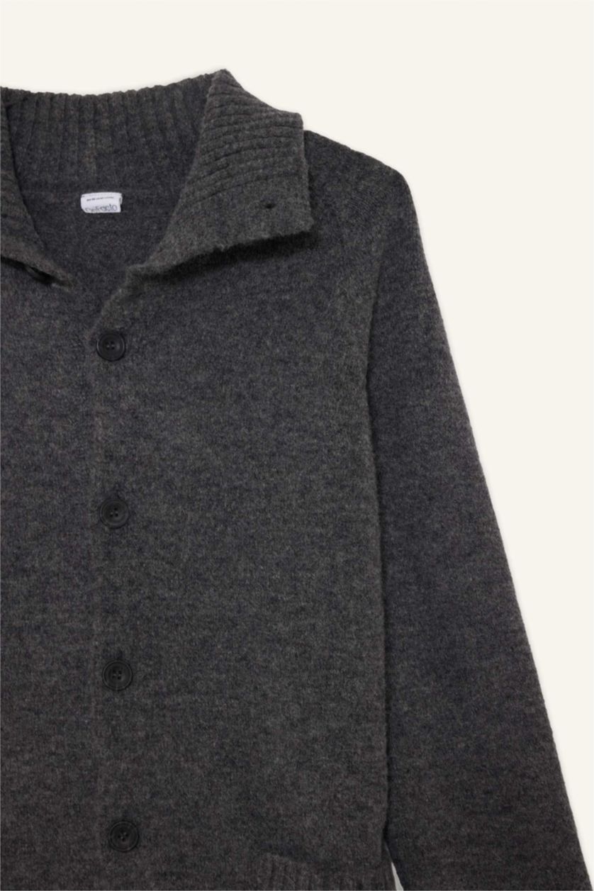 Man Anthracite Standard Fit Turtleneck Knitwear Cardigan