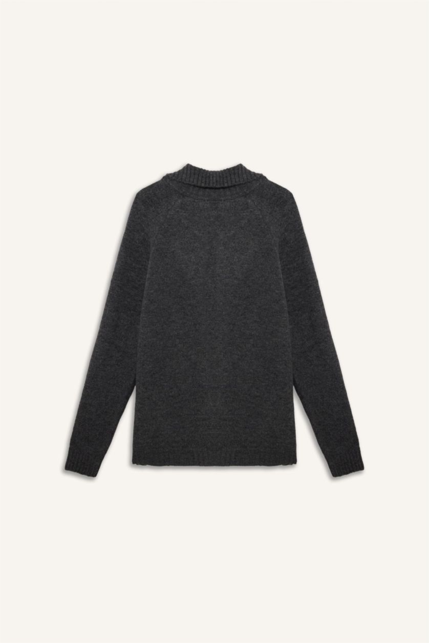 Man Anthracite Standard Fit Turtleneck Knitwear Cardigan