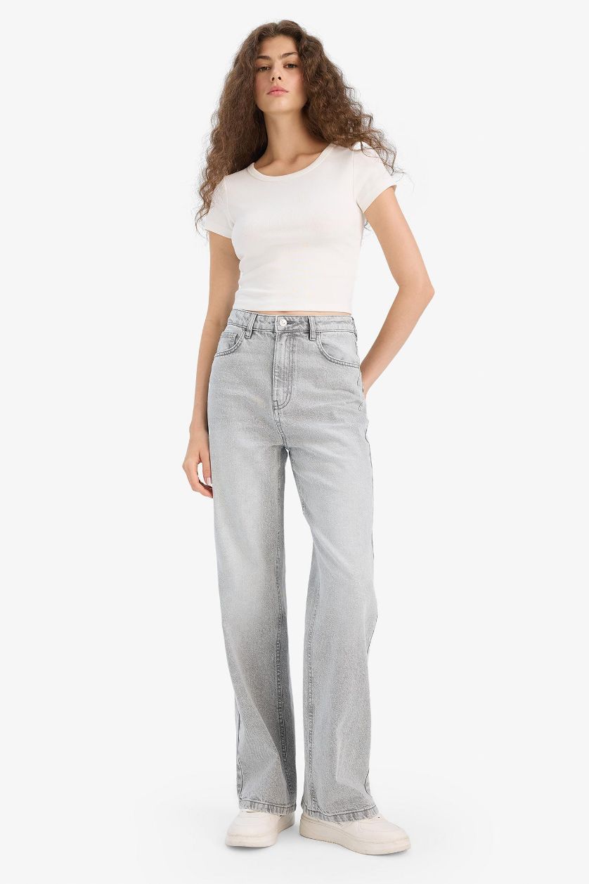 WOMAN Grey 90's Wide Leg High Waist Straight Leg Jeans
