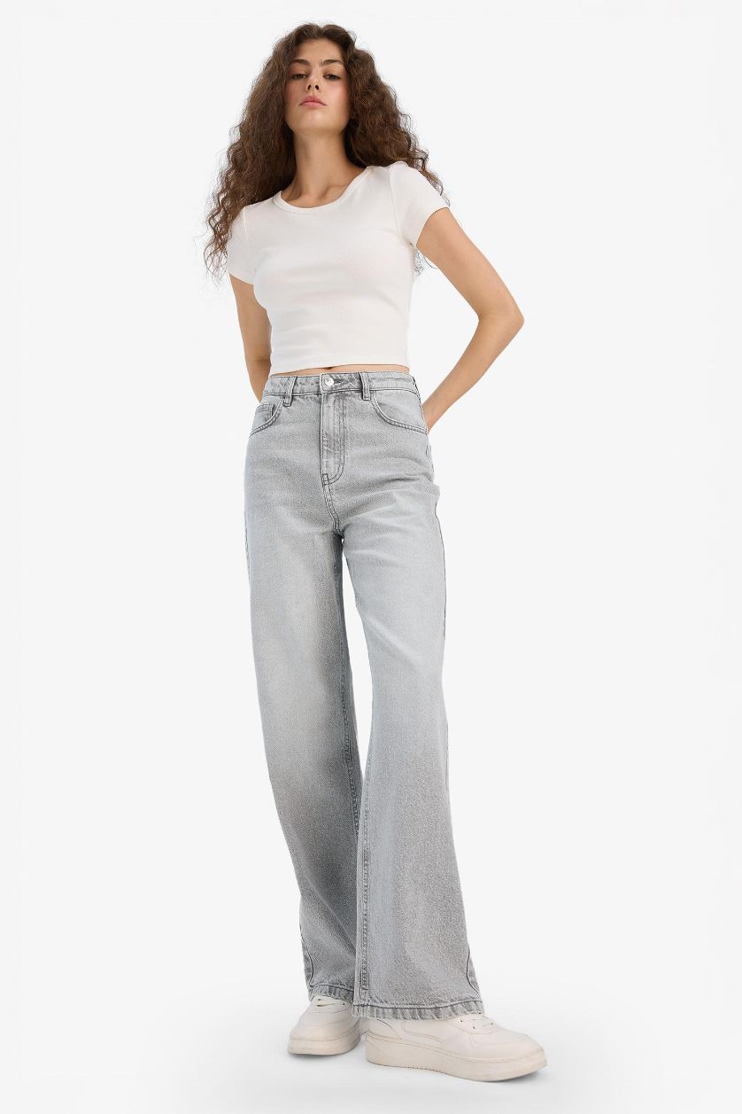 WOMAN Grey 90's Wide Leg High Waist Straight Leg Jeans