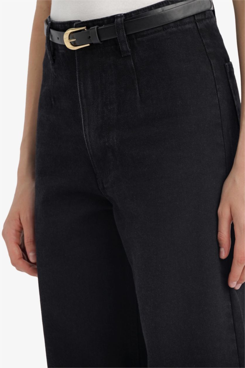 Әйелдерге қара кең аяқ деним тұрақты етек Шалбар