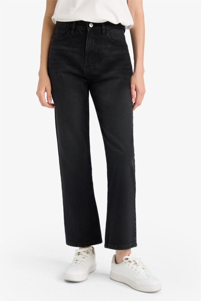 WOMAN Black Straight Fit High Waist Straight Leg Jeans