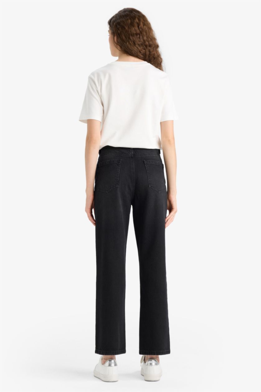 WOMAN Black Straight Fit High Waist Straight Leg Jeans