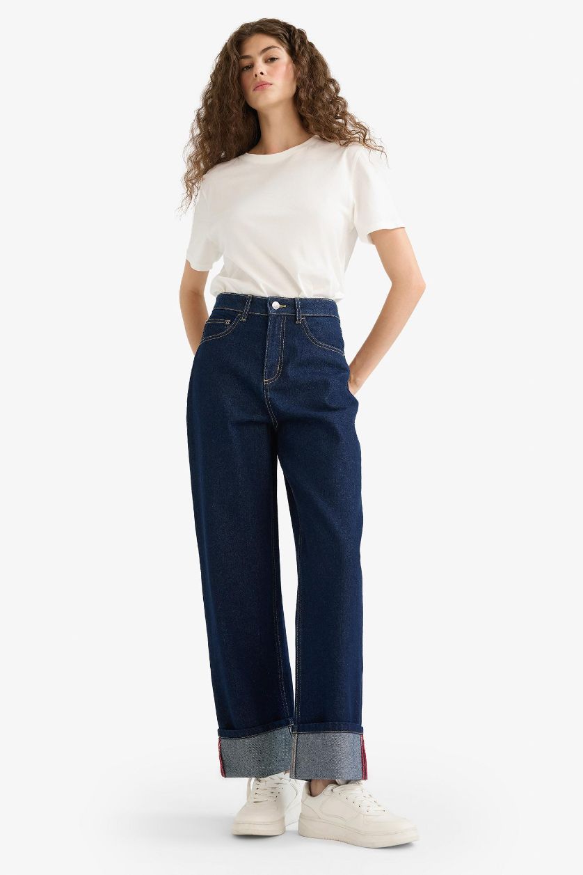 WOMAN Blue Black Relax Fit High Waist Straight Leg Jeans