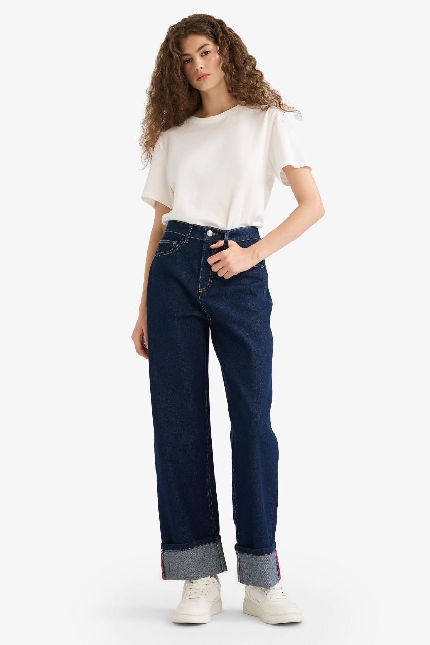 WOMAN Blue Black Relax Fit High Waist Straight Leg Jeans