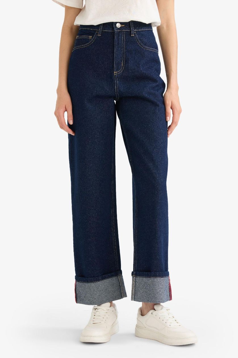 WOMAN Blue Black Relax Fit High Waist Straight Leg Jeans