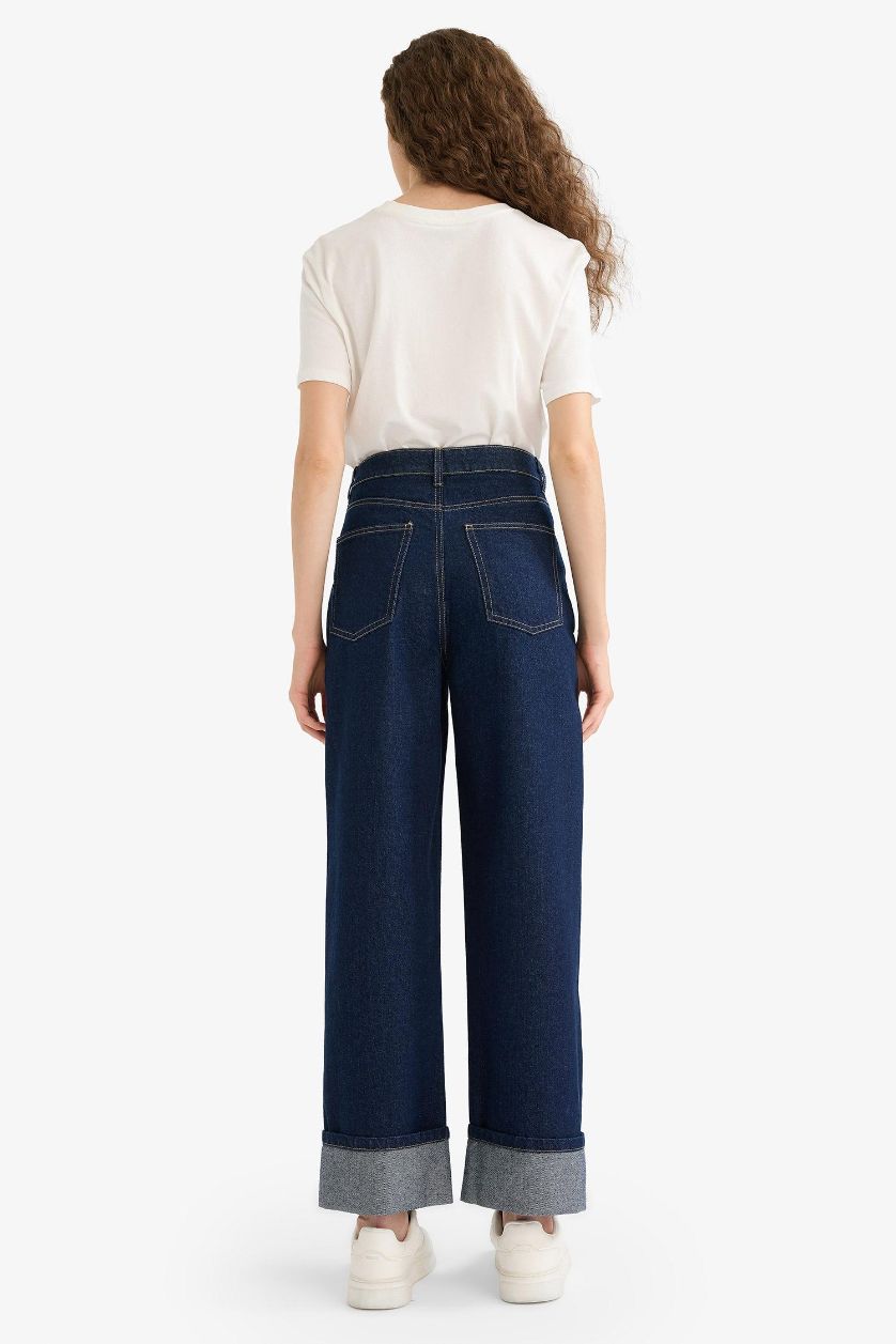 WOMAN Blue Black Relax Fit High Waist Straight Leg Jeans