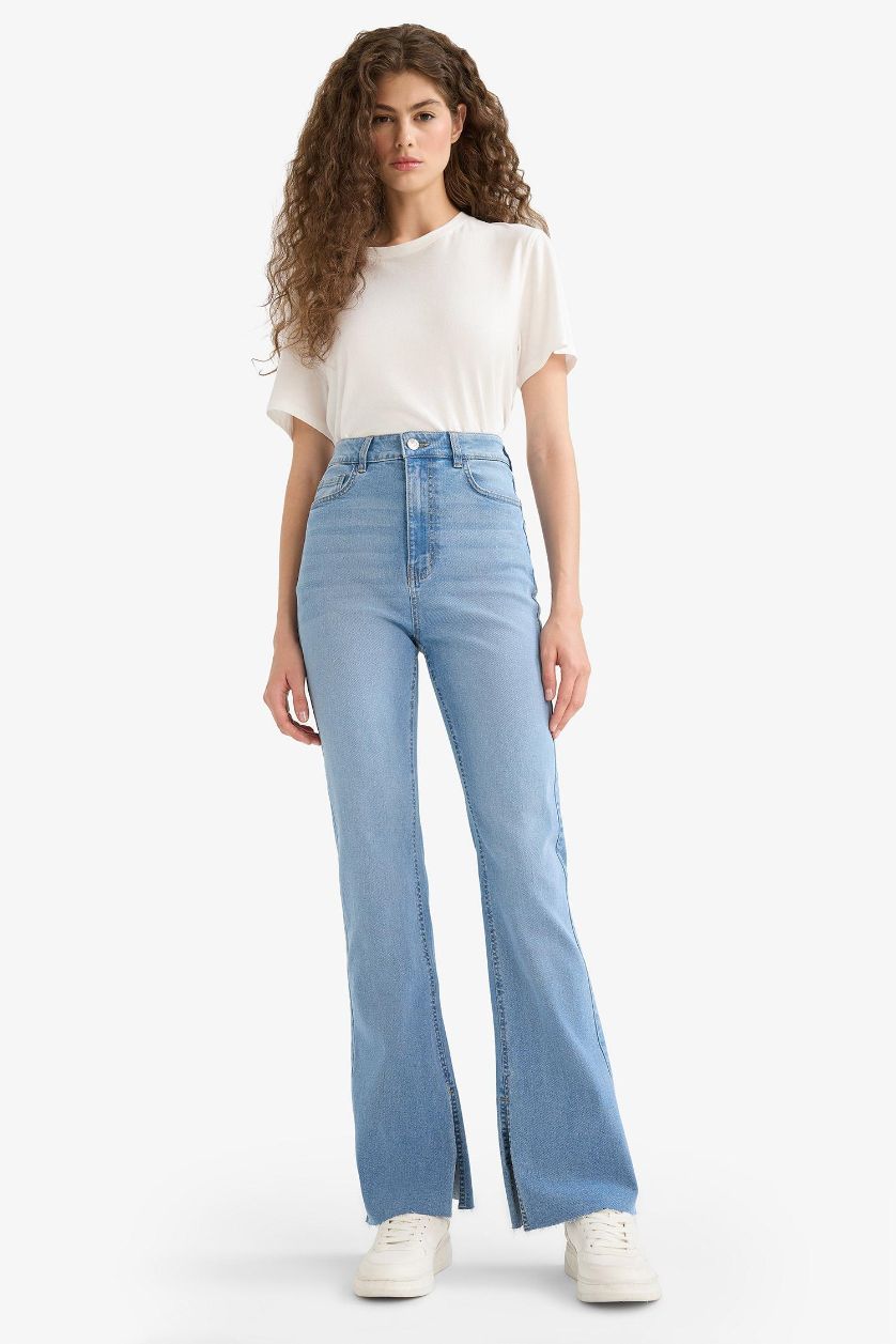 WOMAN Light Blue Slim Flare High Waist Straight Leg Jeans
