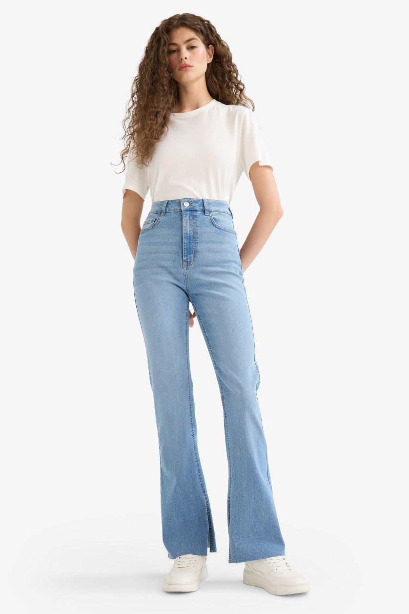 WOMAN Light Blue Slim Flare High Waist Straight Leg Jeans