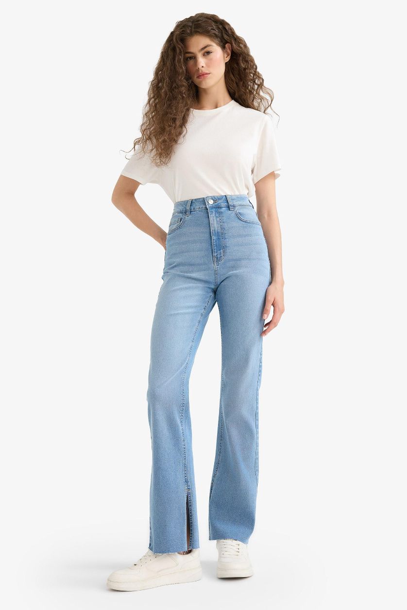 WOMAN Light Blue Slim Flare High Waist Straight Leg Jeans