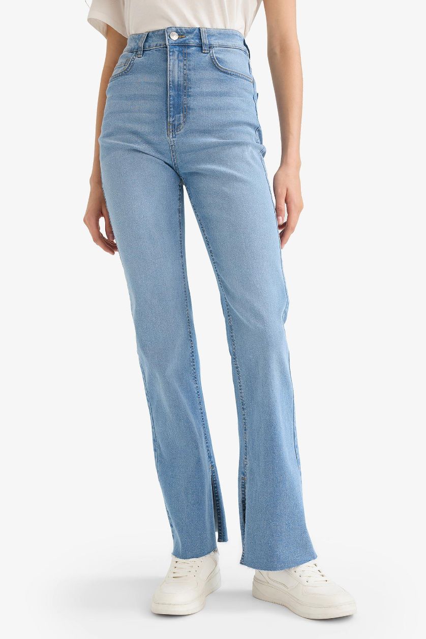 WOMAN Light Blue Slim Flare High Waist Straight Leg Jeans