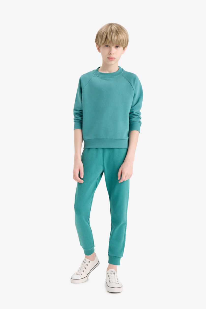 BOYS & TEENS Green Boy Basic Crew Neck Sweatshirt