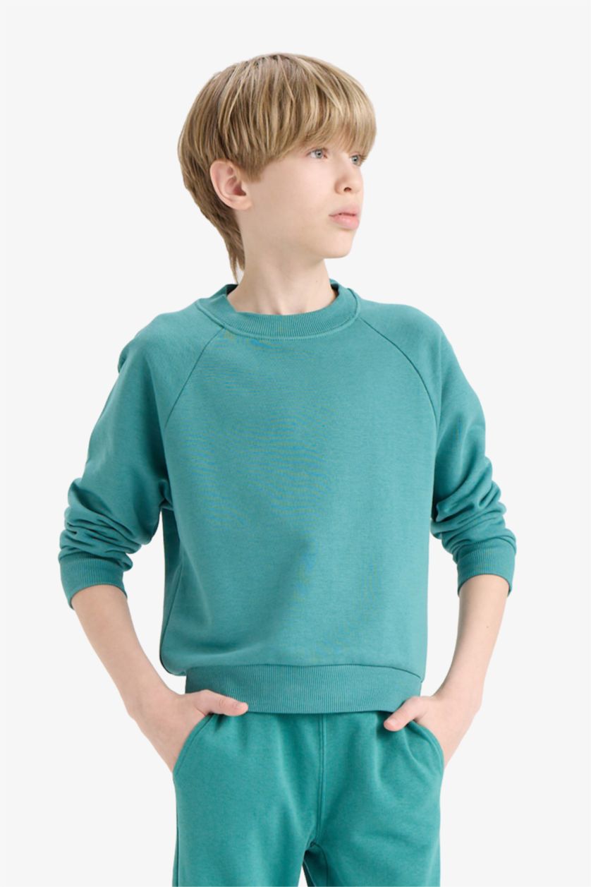 BOYS & TEENS Green Boy Basic Crew Neck Sweatshirt