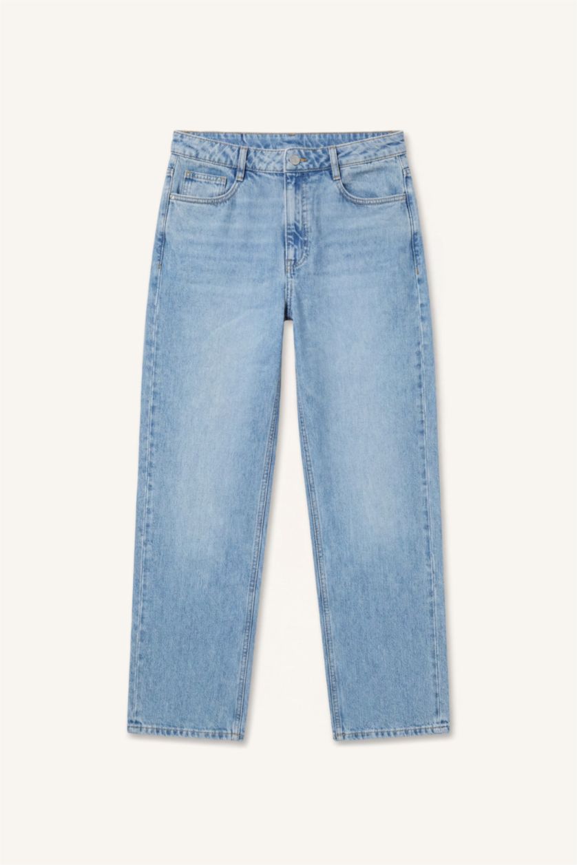 Erkek Açık Mavi %100 Pamuk Baggy Fit Jean Pantolon