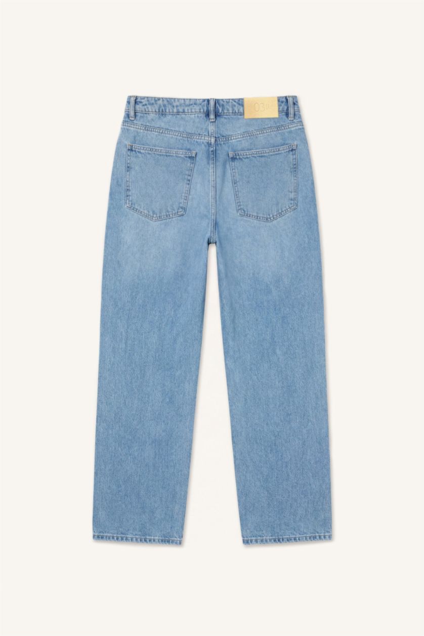 Erkek Açık Mavi %100 Pamuk Baggy Fit Jean Pantolon
