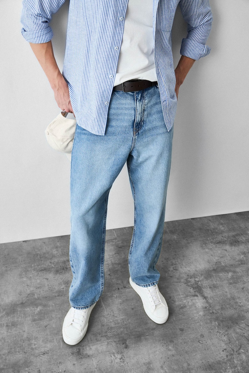 رجال أزرق فاتح Baggy Fit Wide Leg Jeans