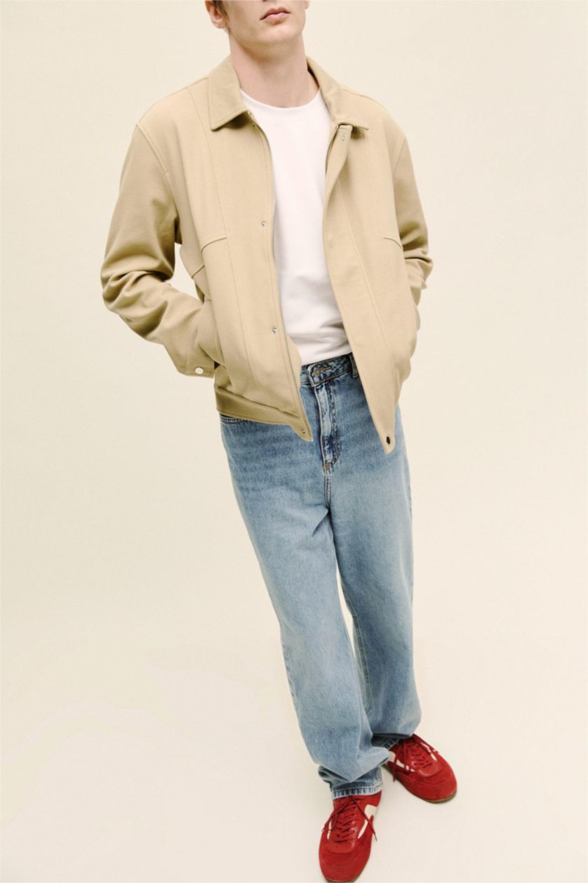 Erkek Açık Mavi %100 Pamuk Baggy Fit Normal Bel Geniş Paça Jean Pantolon