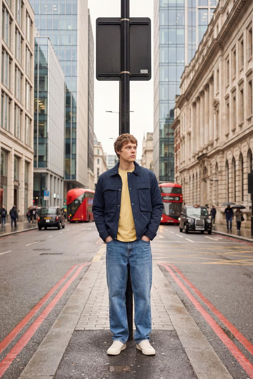 رجالي أزرق بنطلون جينز باجي برجل واسع