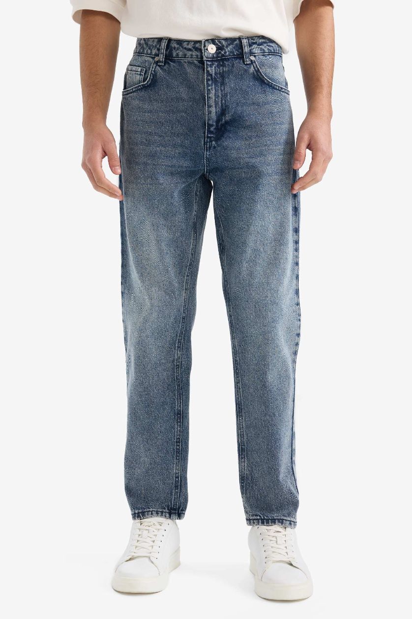 Erkek Mavi 90's Slim Fit Dar Kalıp Yüksek Bel Dar Paça Jean Pantolon
