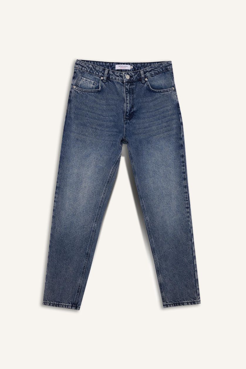 Erkek Mavi 90's Slim Fit Dar Kalıp Yüksek Bel Dar Paça Jean Pantolon