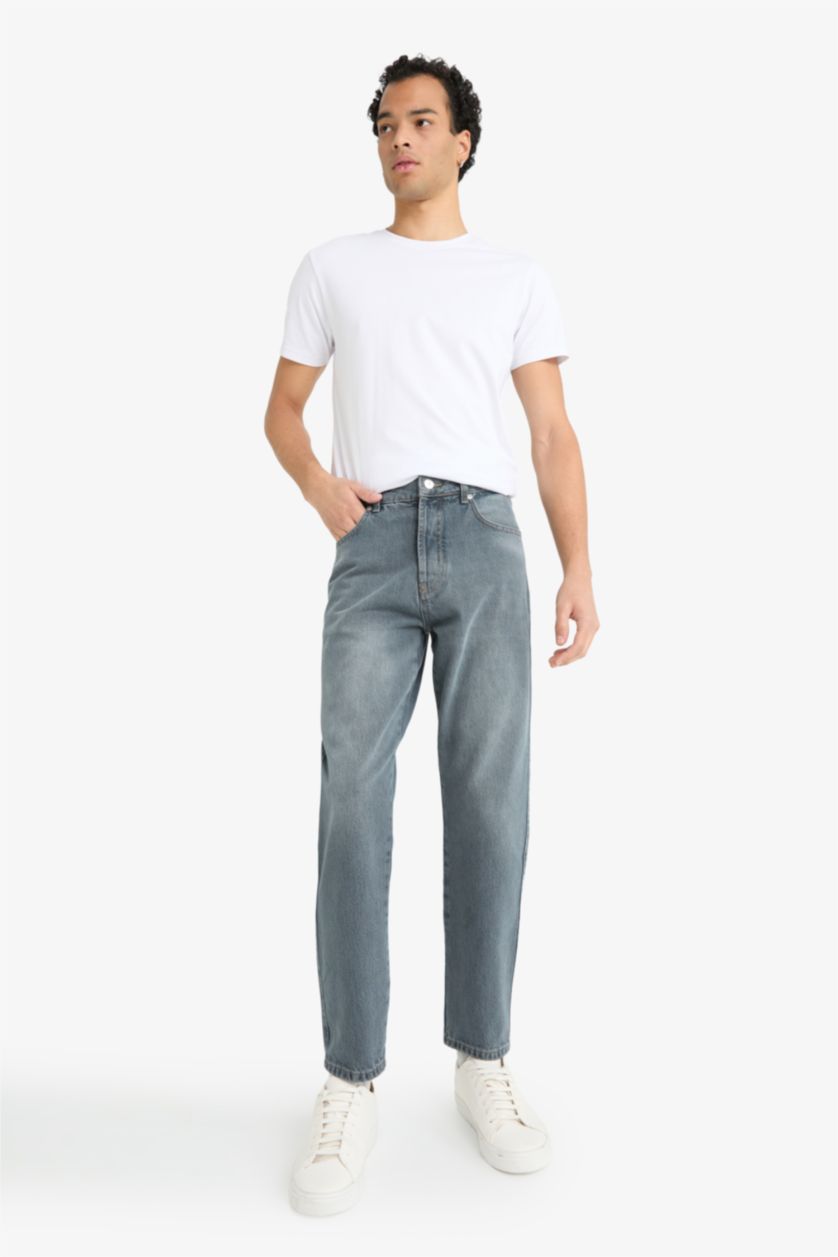 Erkek Mavi Gri 90's Slım Fıt Dar Paça Jean Pantolon