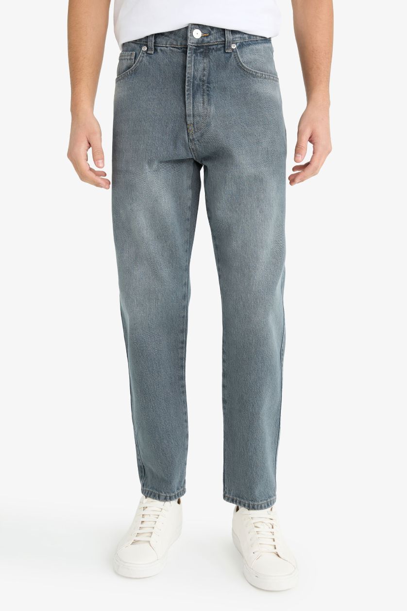 Erkek Mavi Gri 90's Slım Fıt Dar Paça Jean Pantolon