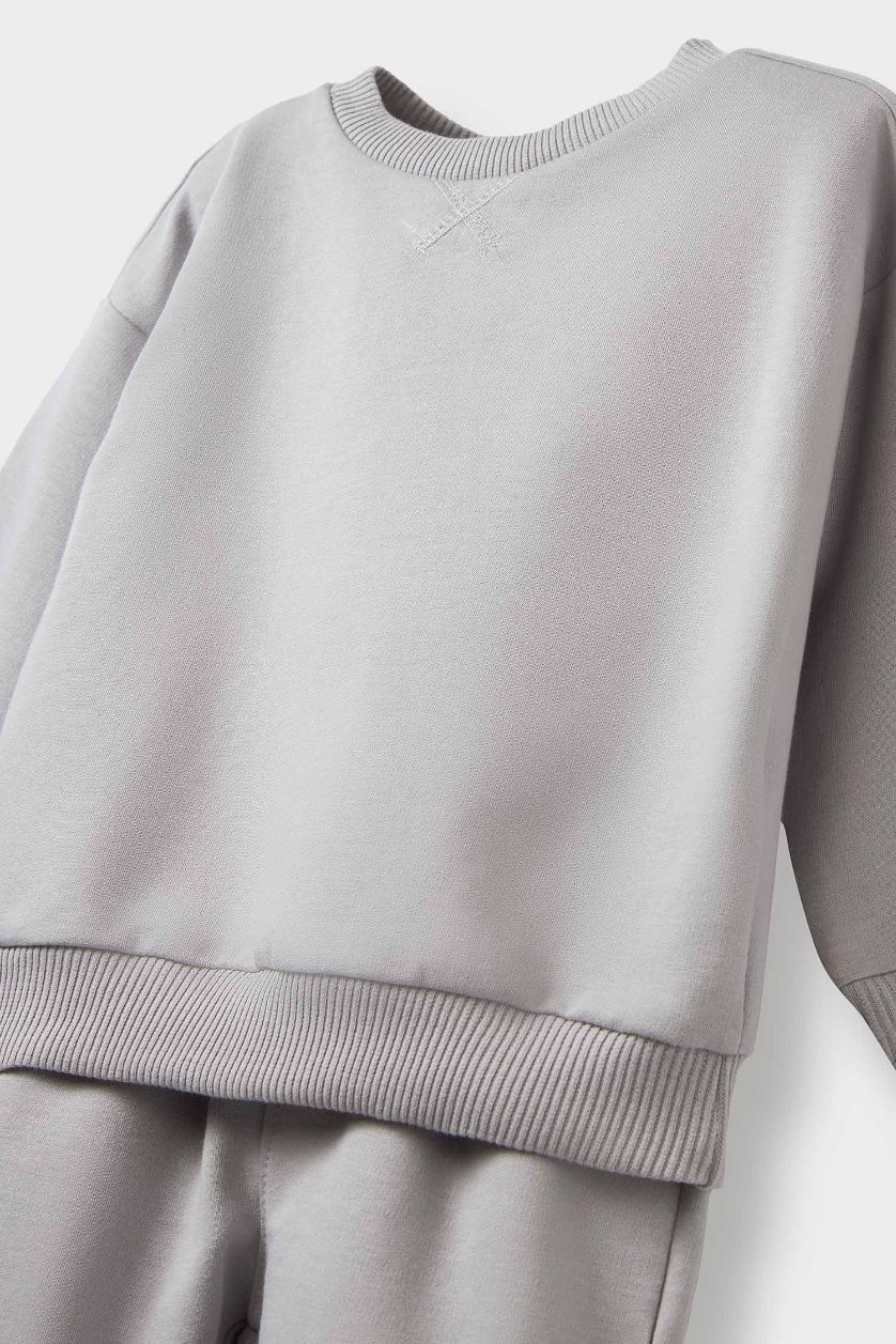 Erkek Bebek Gri Erkek Bebek 2'li Takım Basic Düz Sweatshirt Eşofman Altı