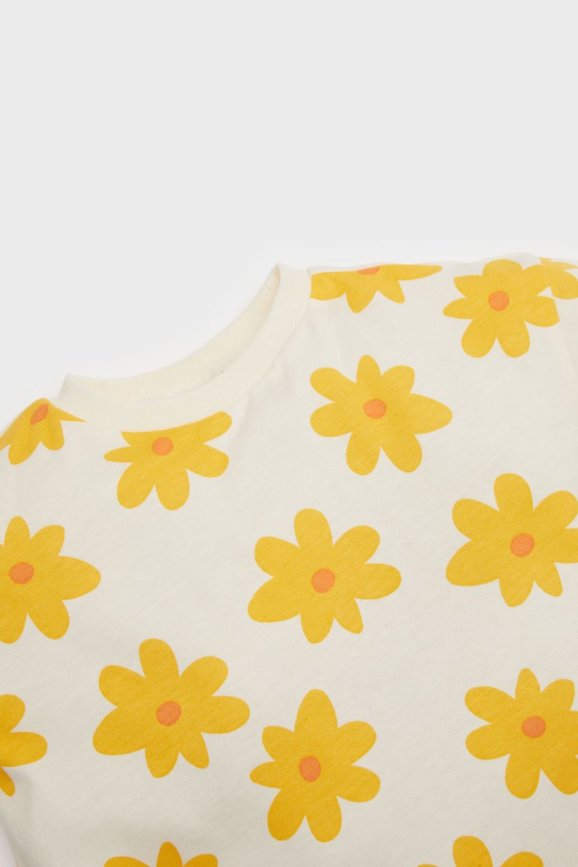 BABY GIRL Ecru Baby Girl Patterned T-Shirt Shorts 2 Piece Set