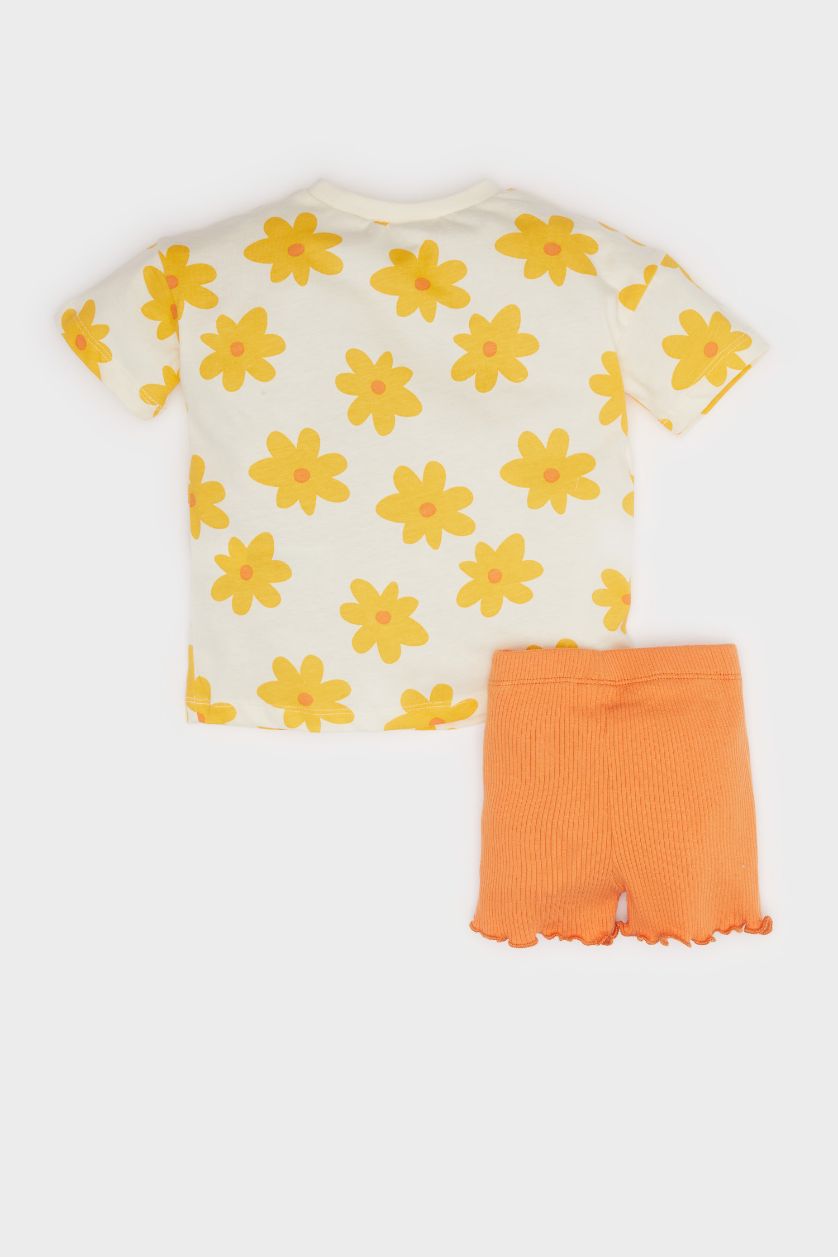 BABY GIRL Ecru Baby Girl Patterned T-Shirt Shorts 2 Piece Set