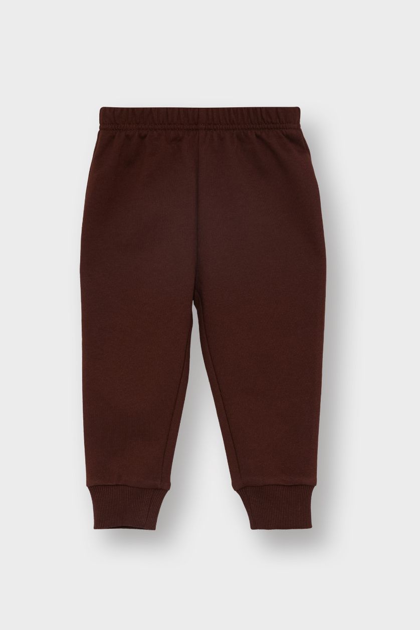 Erkek Bebek Kahve Erkek Bebek 2'li Takım Basic Düz Sweatshirt Eşofman Altı